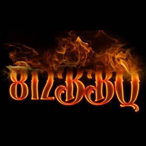 812 BBQ logo with bold flaming letters on a black background representing a smoked barbecue food truck and catering business