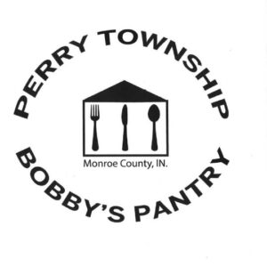 Logo of Bobby's Pantry Perry Township, Monroe County, IN, featuring a black and white house-shaped icon with a fork, knife, and spoon inside, surrounded by circular text.