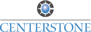 Centerstone logo featuring a stylized blue circle with a black segmented ring around it, positioned above the word "CENTERSTONE" in uppercase serif font.