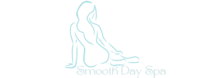 Smooth Day Spa logo, minimalist line drawing of a seated woman in a relaxed pose