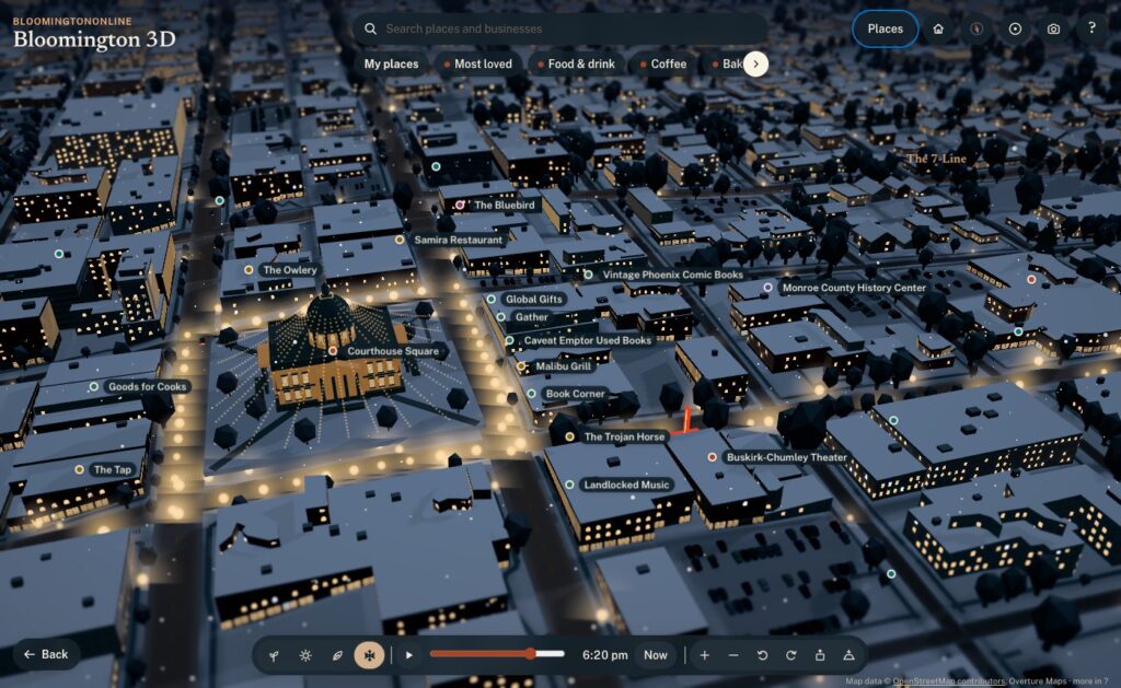 The Courthouse Square at night in winter, lit by the Canopy of Lights