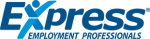 Logo for Express Employment Professionals featuring bold blue text with a human figure forming the letter "X"