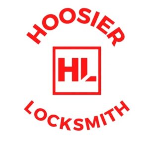 Red and white logo of Hoosier Locksmith featuring the initials "HL" inside a square, with "Hoosier" above and "Locksmith" below in bold uppercase text