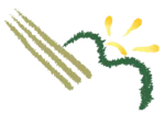 Primary Sound Studios logo, abstract line art of golden sound waves and a green vine with sun rays