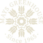Mays Greenhouse logo: a round green badge with a flower design and the words Since 1965