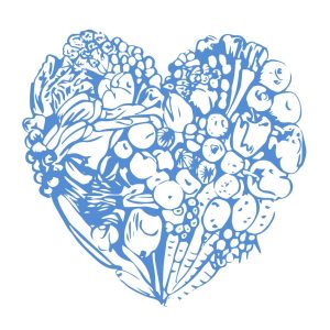 Heart-shaped illustration filled with assorted vegetables, representing the logo of Mother Hubbard’s Cupboard