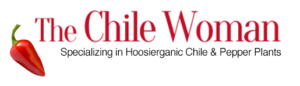 The Chile Woman logo: a red chile pepper beside the words The Chile Woman, Specializing in Hoosierganic Chile & Pepper Plants