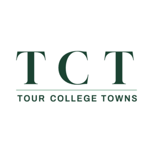 Tour College Towns logo: the letters TCT in dark green above the company name